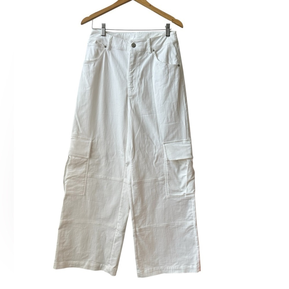 LE Tuckernuck Jean White High Rise Denim Extra Wide Leg High Rise Cargo Jeans S